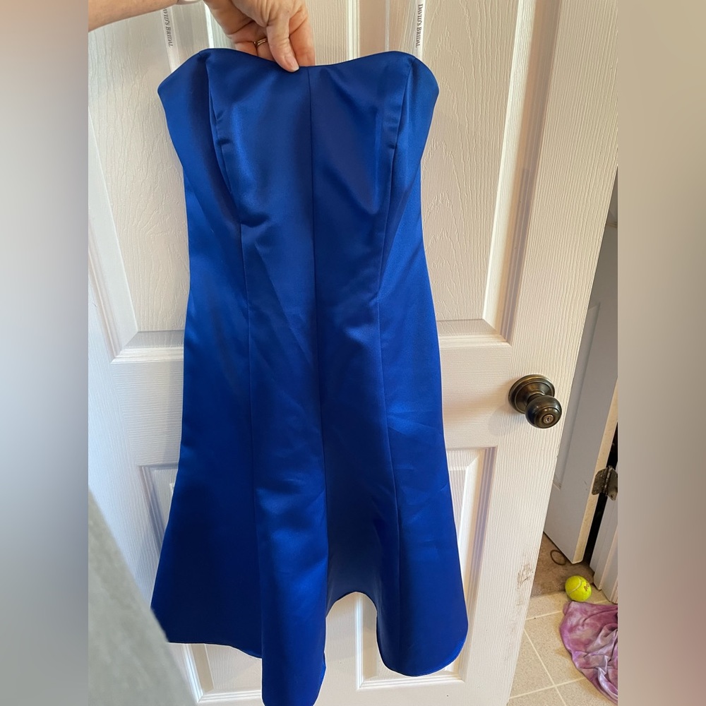 Blue strapless David’s bridal dress. Worn once for a wedding size 2